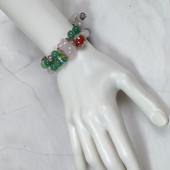 Artisan Crafted Aventurine/Rose Quartz Coil Bracelet - Picture 2 of 6